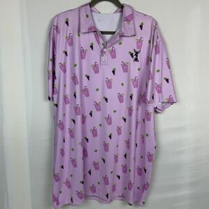 Kenny Rogers Pink Cocktail Print Golf Polo Big Tall 2XL 3XL Y2K Shirt